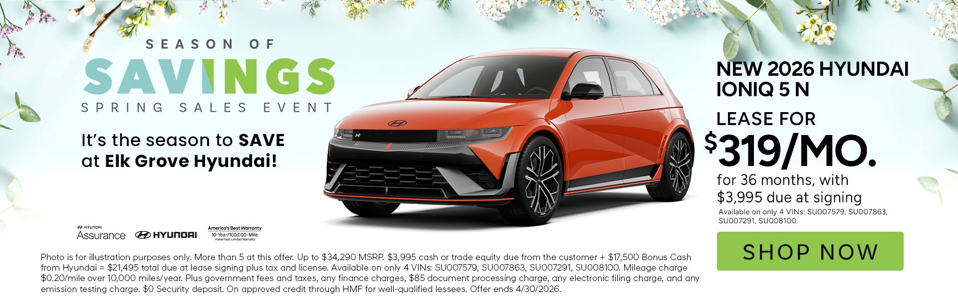 Lease for $319/month for 36 months $3,995 due at signing