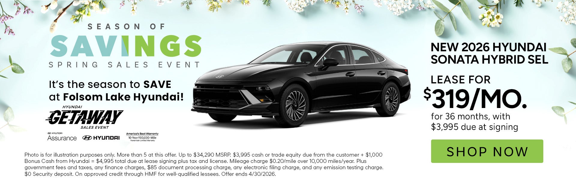 Lease for $319/month for 36 months $3,995 due at signing