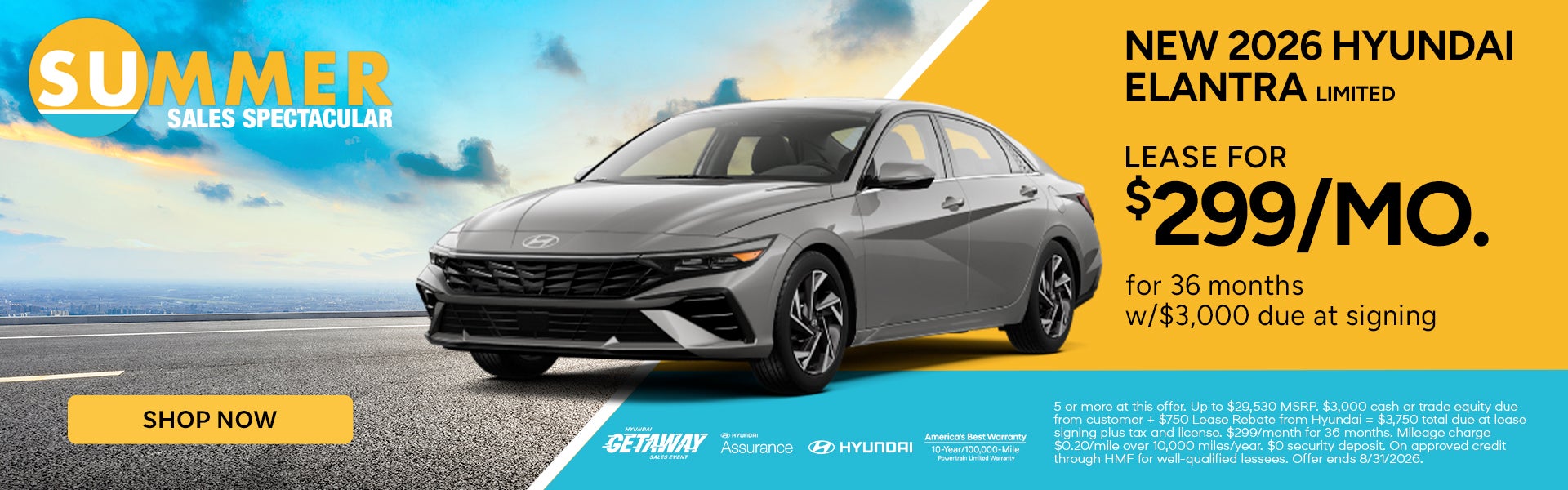 Lease the 2026 Hyundai Elantra Limited for $299/mo.