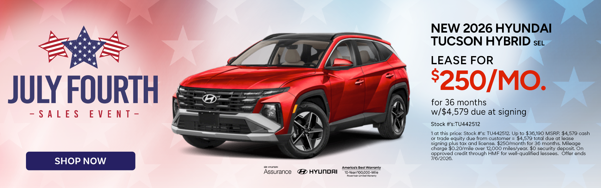 Lease the 2026 Hyundai Tucson Hybrid SEL for $250/mo. 