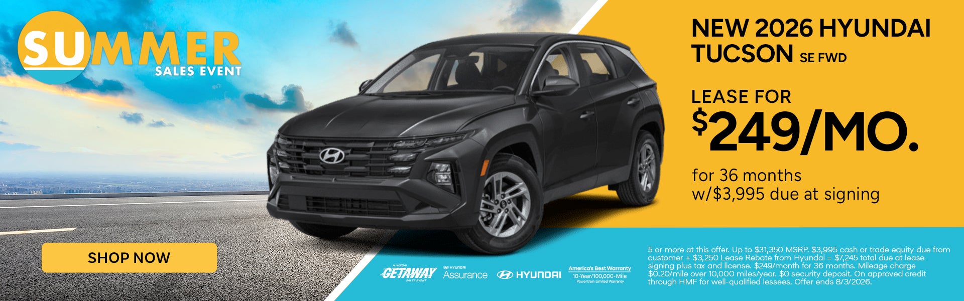 Lease the 2026 Hyundai Tucson SE FWD for $249/mo.