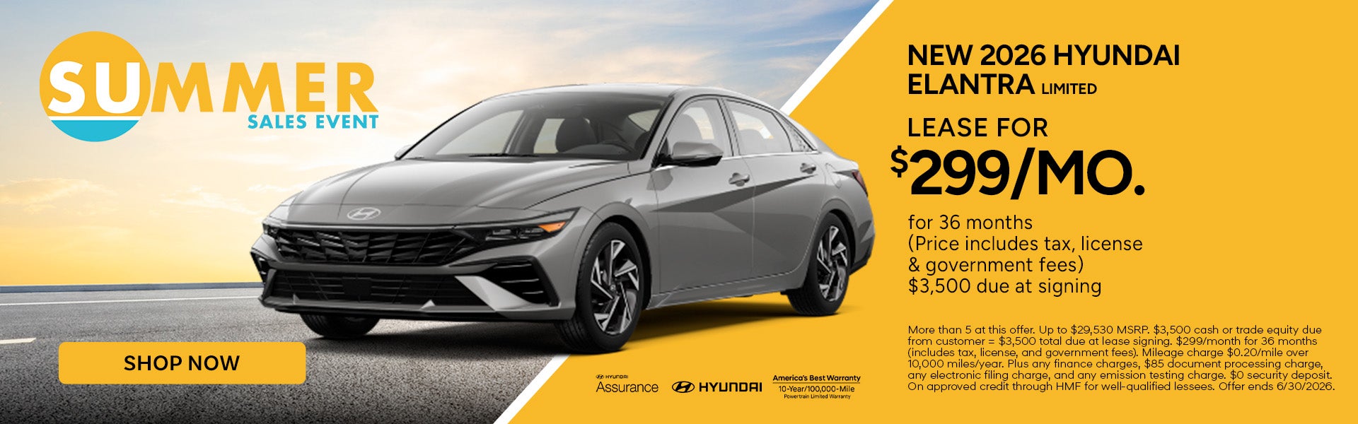 Lease the 2026 Hyundai Elantra Limited for $299/mo. 