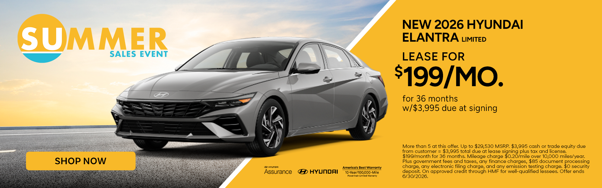 Lease the 2026 Hyundai Elantra Limited for $199/mo. 