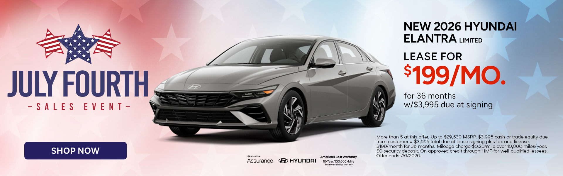 Lease the 2026 Hyundai Elantra Limited for $199/mo. 