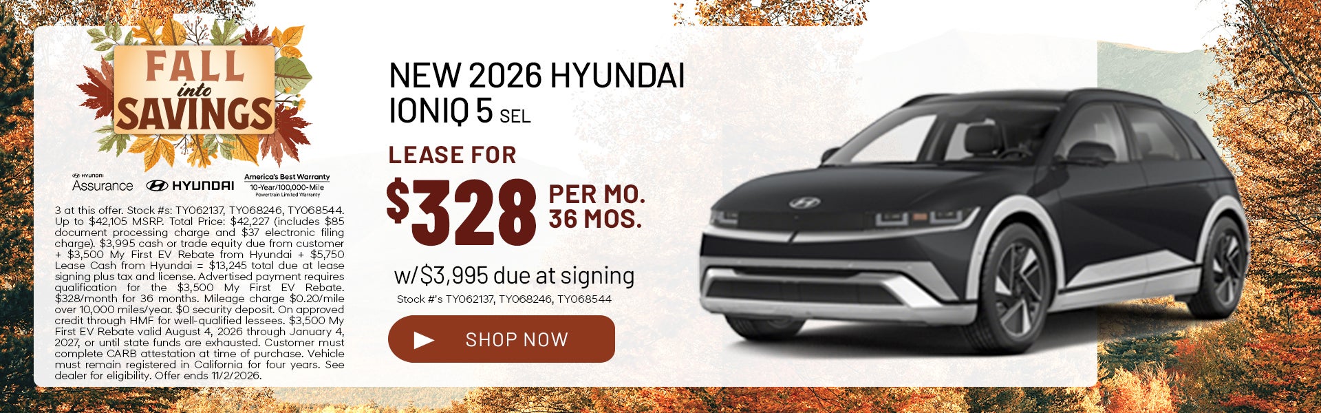 Lease for $328/month for 36 months $3,995 due at signing