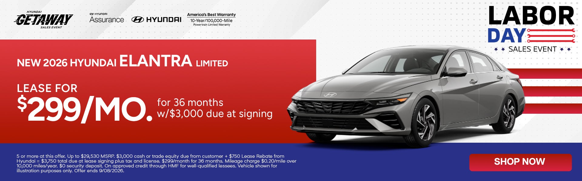 Lease the 2026 Hyundai Elantra Limited for $299/mo. for 36 