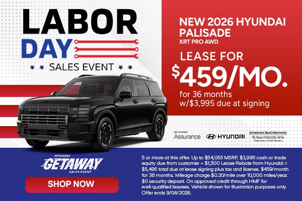 Lease the 2026 Hyundai Palisade XRT AWD for $549/mo. for 36 months